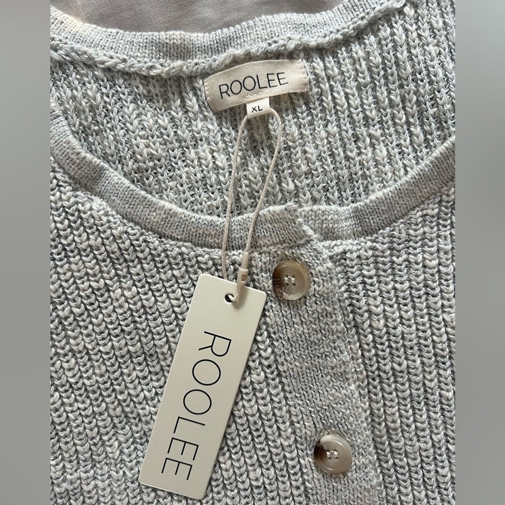 NWT Roolee Button Down Sweater Ribbed Knit Vest Light Gray & Beige XL - Picture 7 of 7